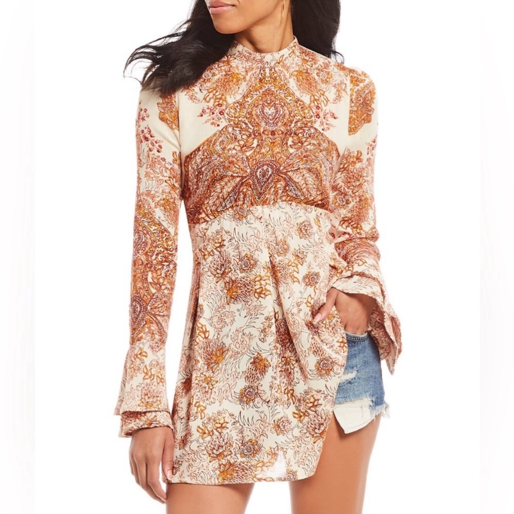 FREE PEOPLE Revolve Festival Lady Luck Printed Tunic Boho Mini Dress Womens S
